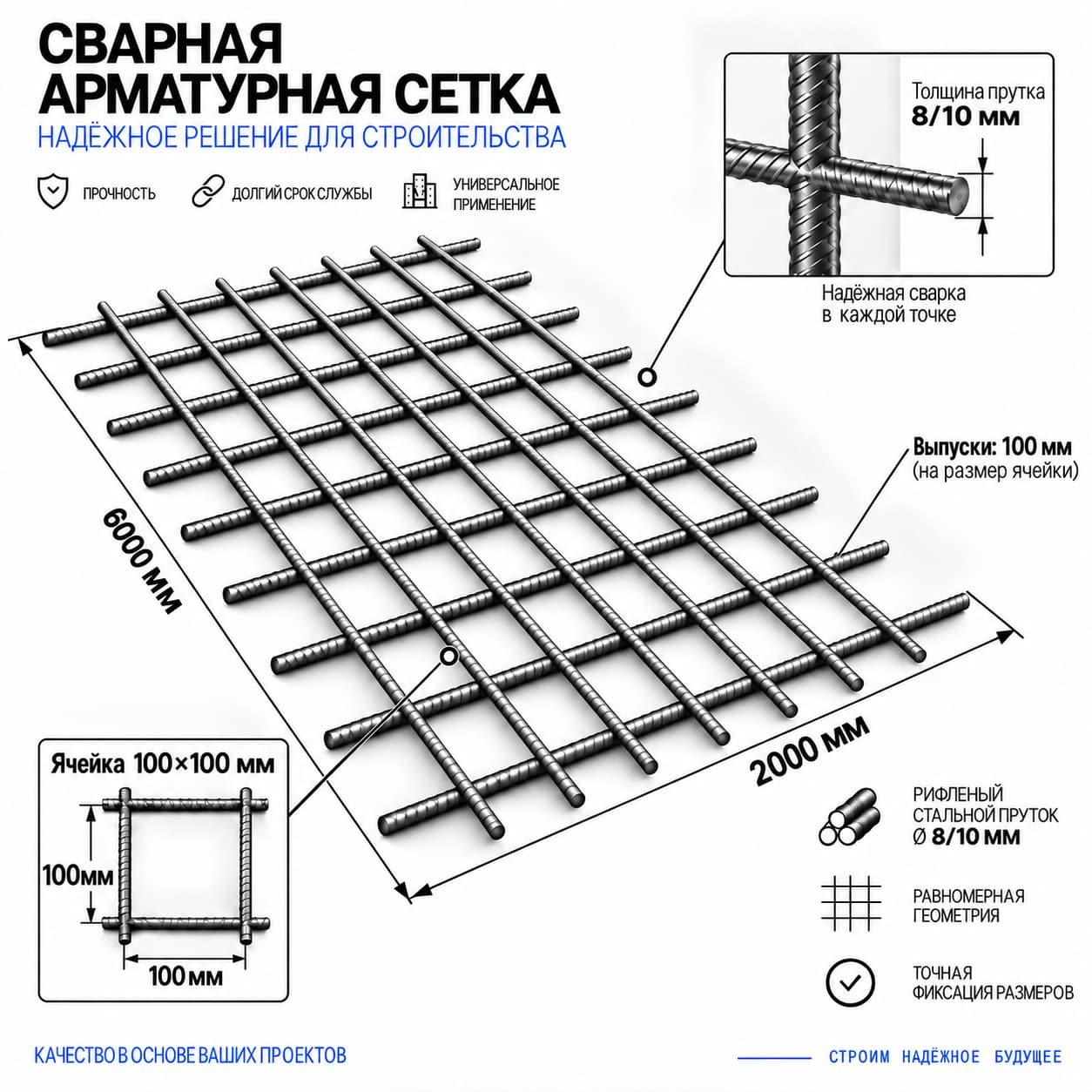 Арматурная сетка 100×100×10/8 А-III