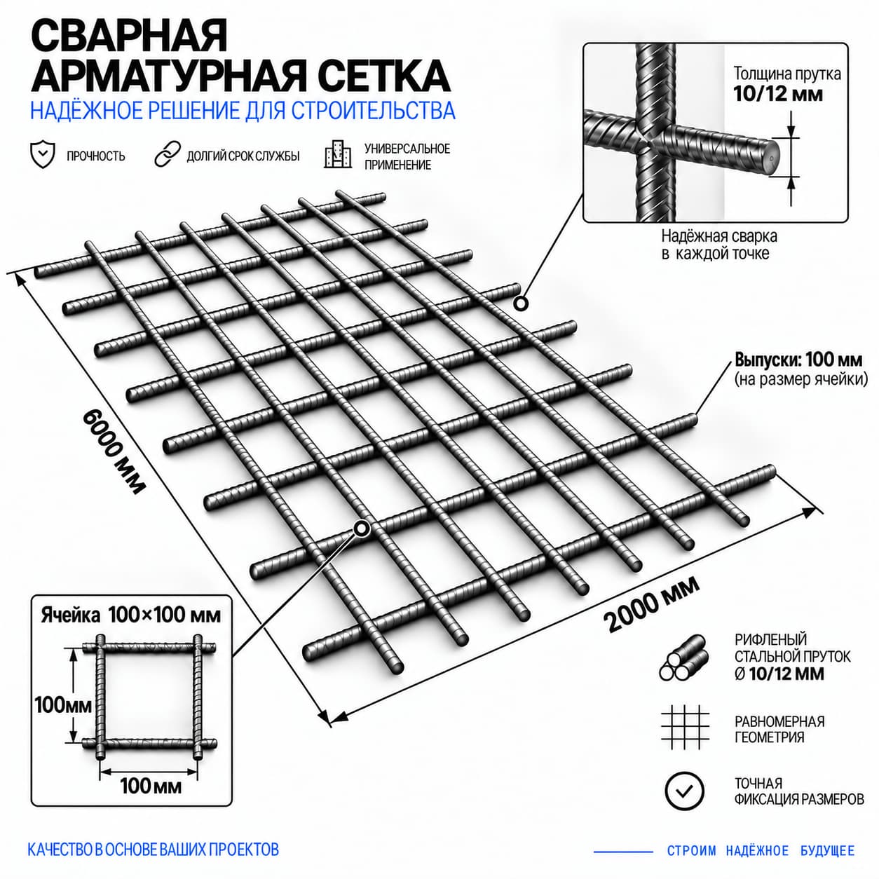 Арматурная сетка 100×100×12/10 А-III