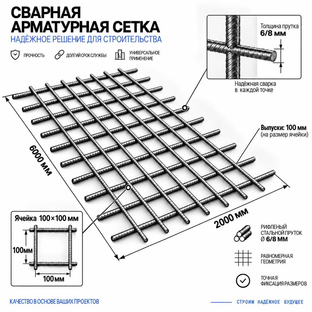 Арматурная сетка 100×100×8/6 А-III