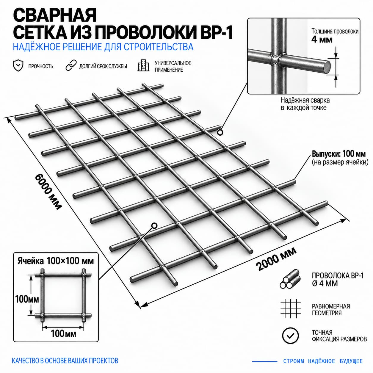 Сетка сварная 100×100×4