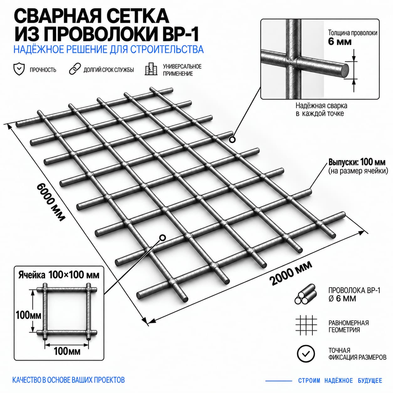 Сетка сварная 100×100×6
