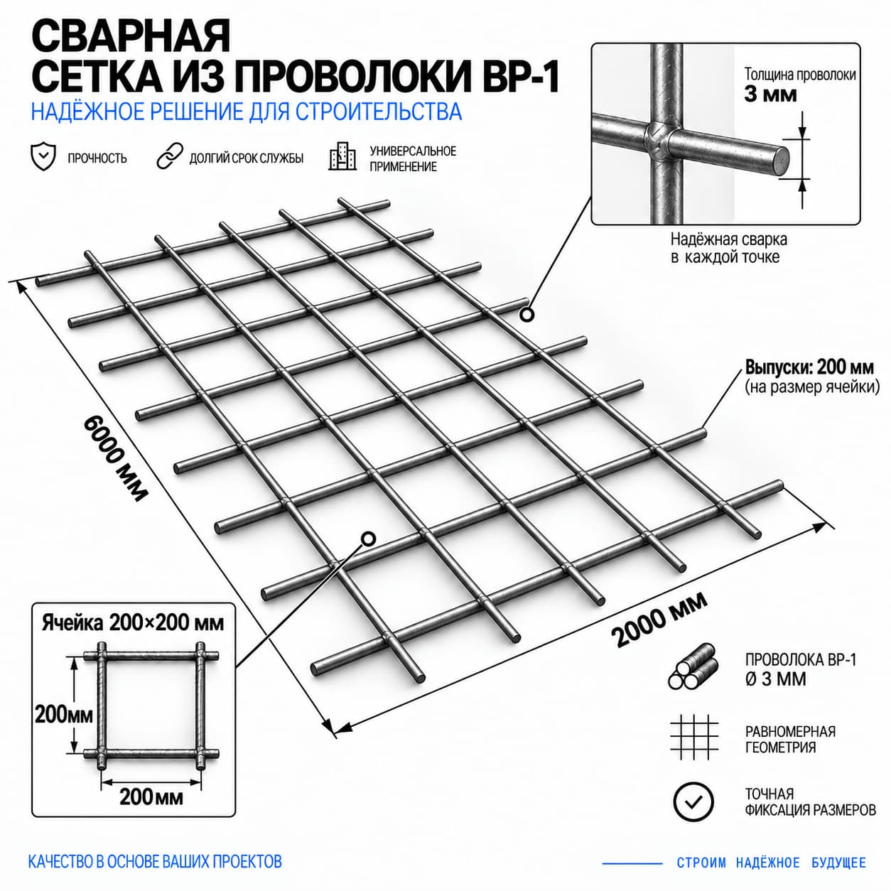 Сетка сварная 200×200×3