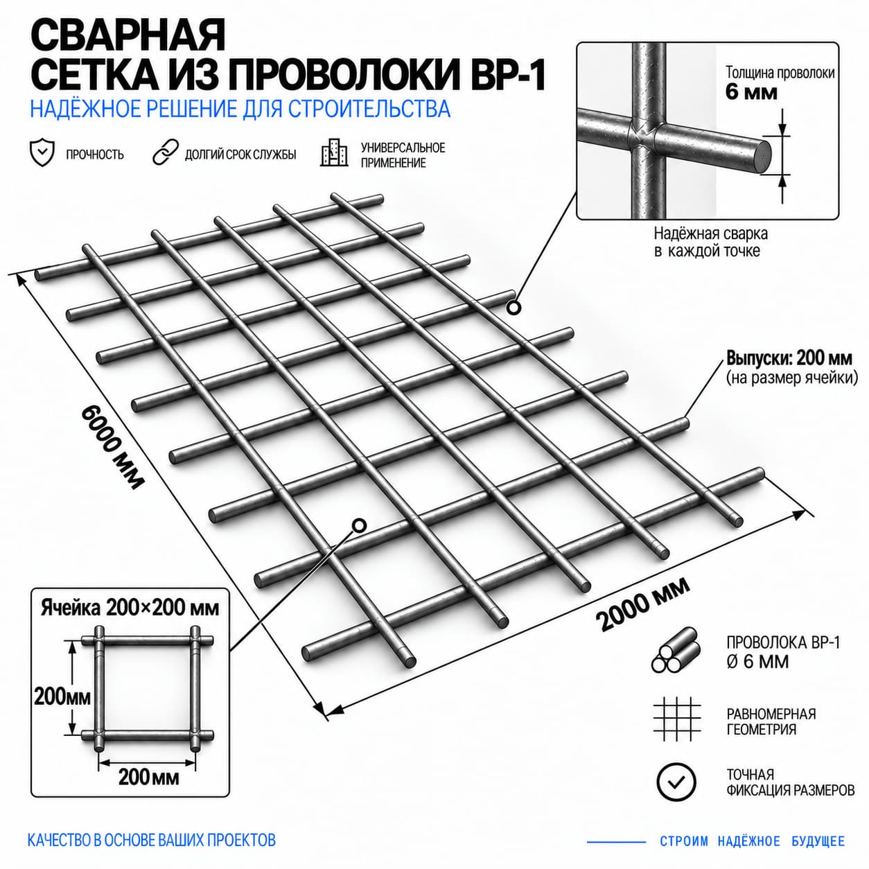 Сетка сварная 200×200×6