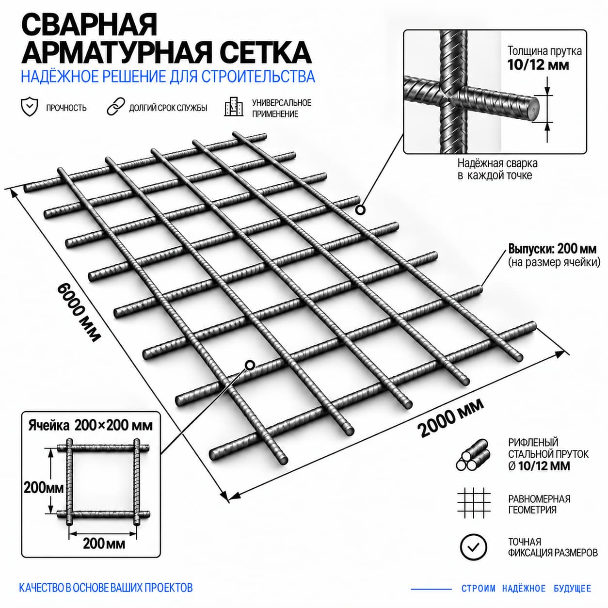 Арматурная сетка 200×200×12/10 А-III