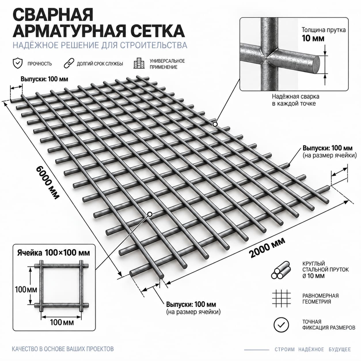 Сетка 100×100×10 из арматуры А-I (А240)