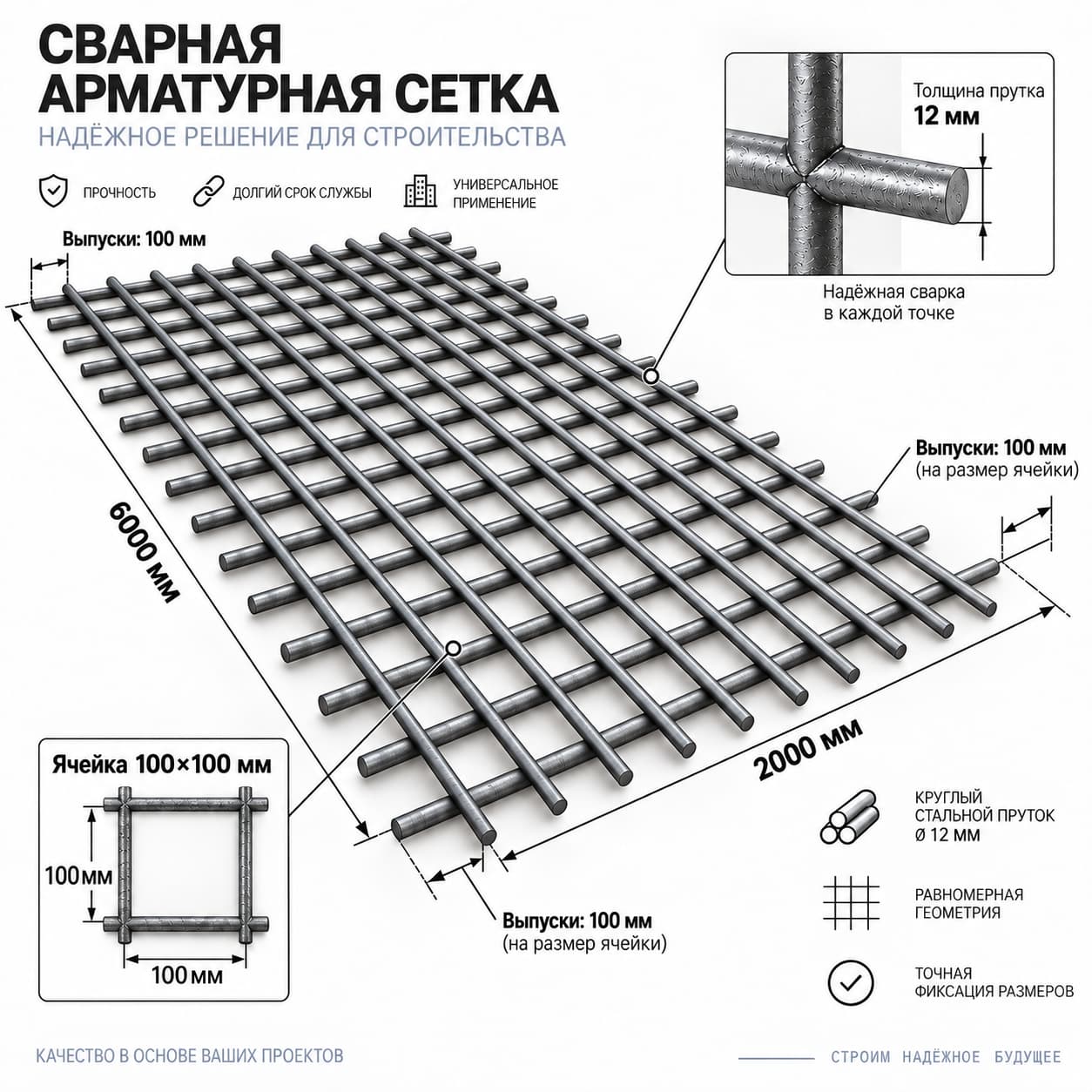 Сетка 100×100×12 из арматуры А-I (А240)