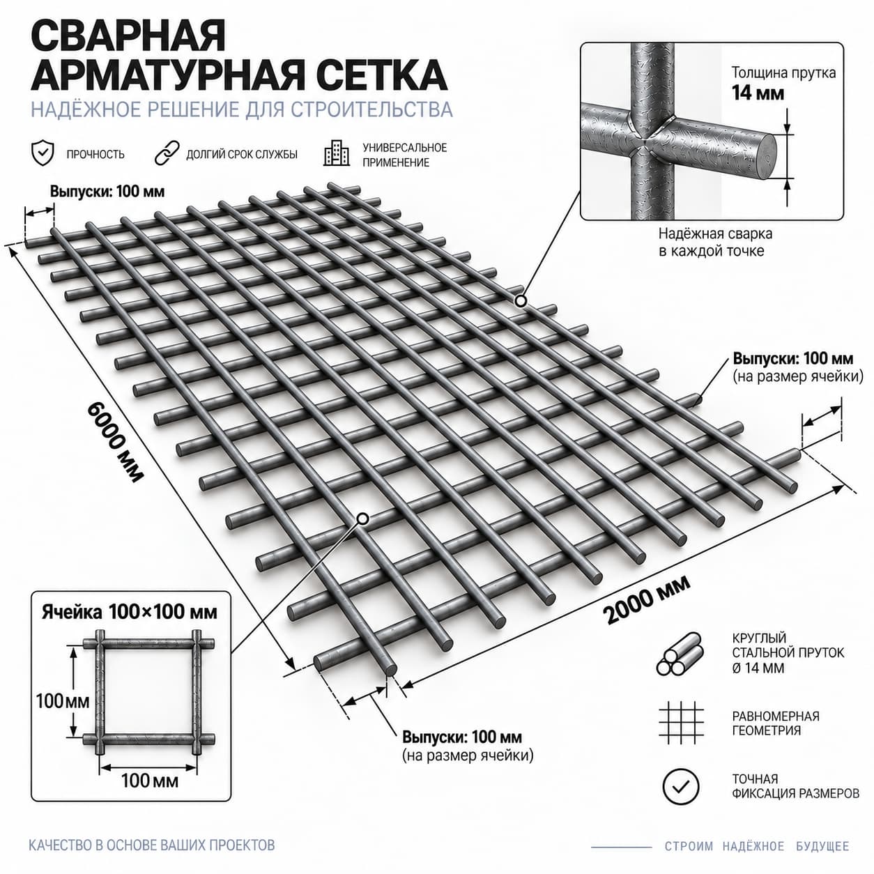 Сетка 100×100×14 из арматуры А-I (А240)