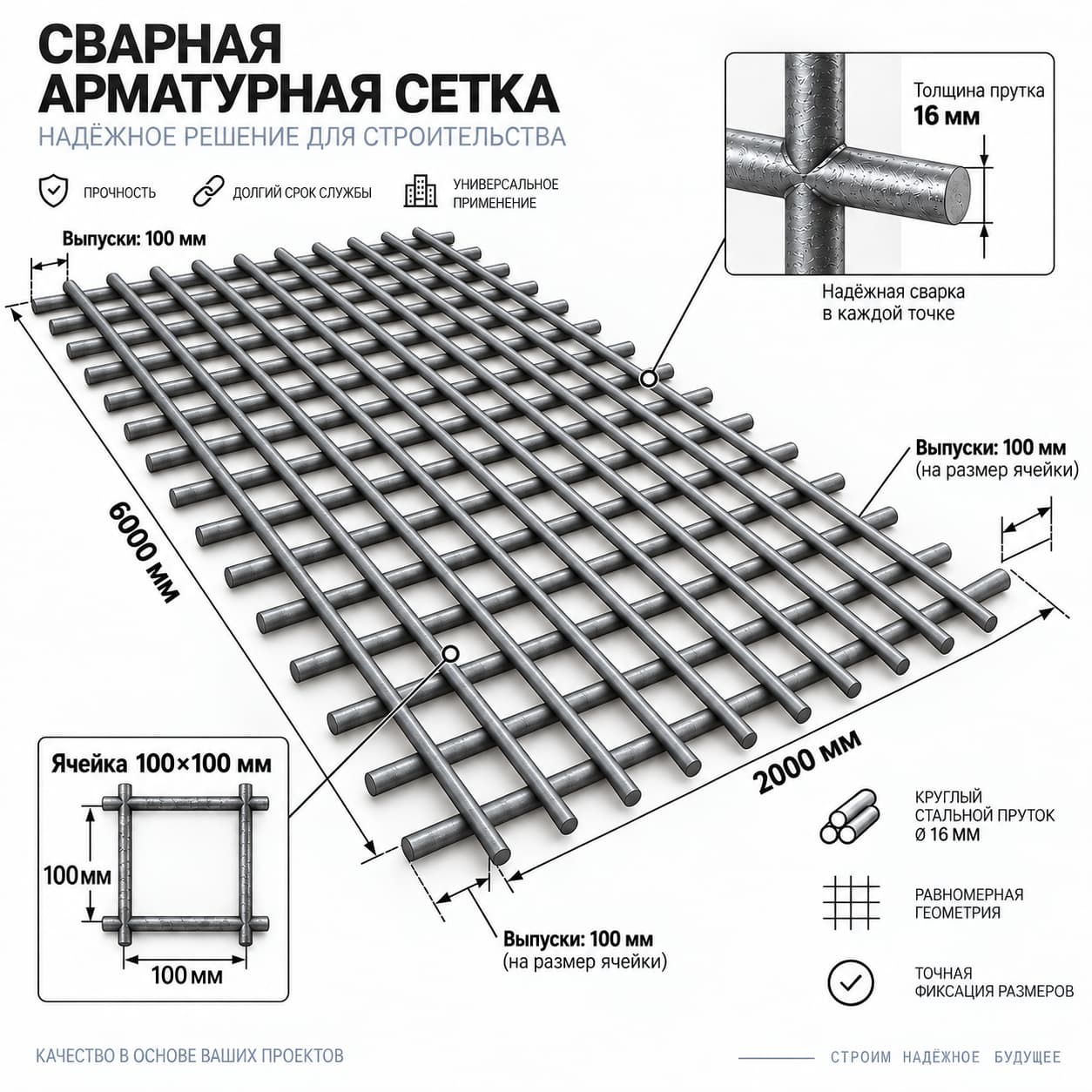Сетка 100×100×16 из арматуры А-I (А240)