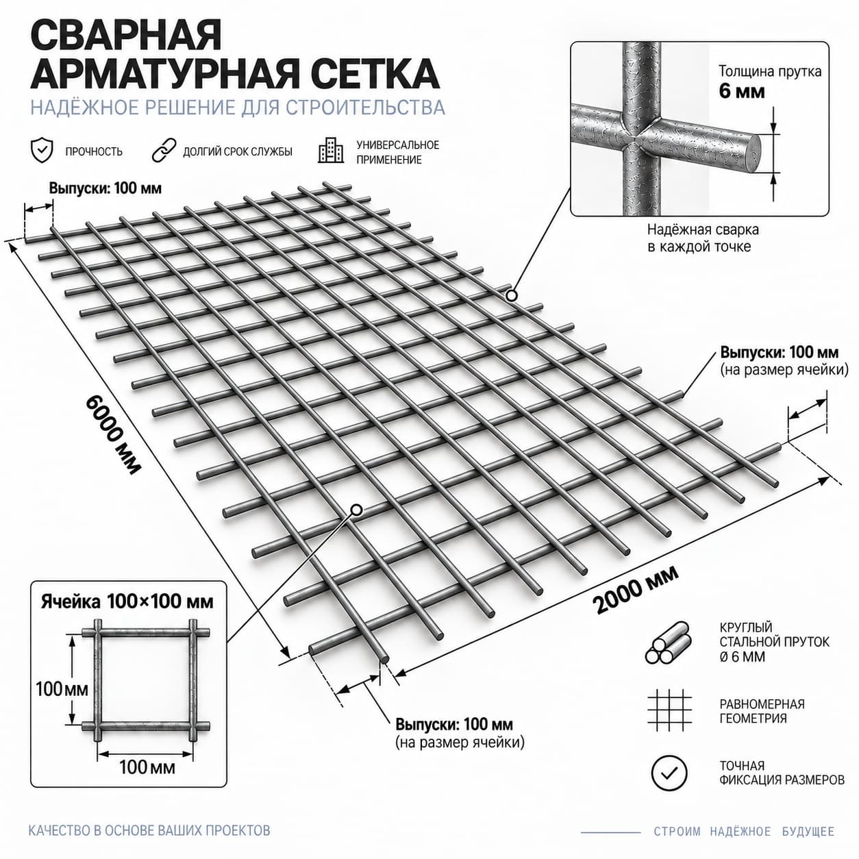 Сетка 100×100×6 из арматуры А-I (А240)