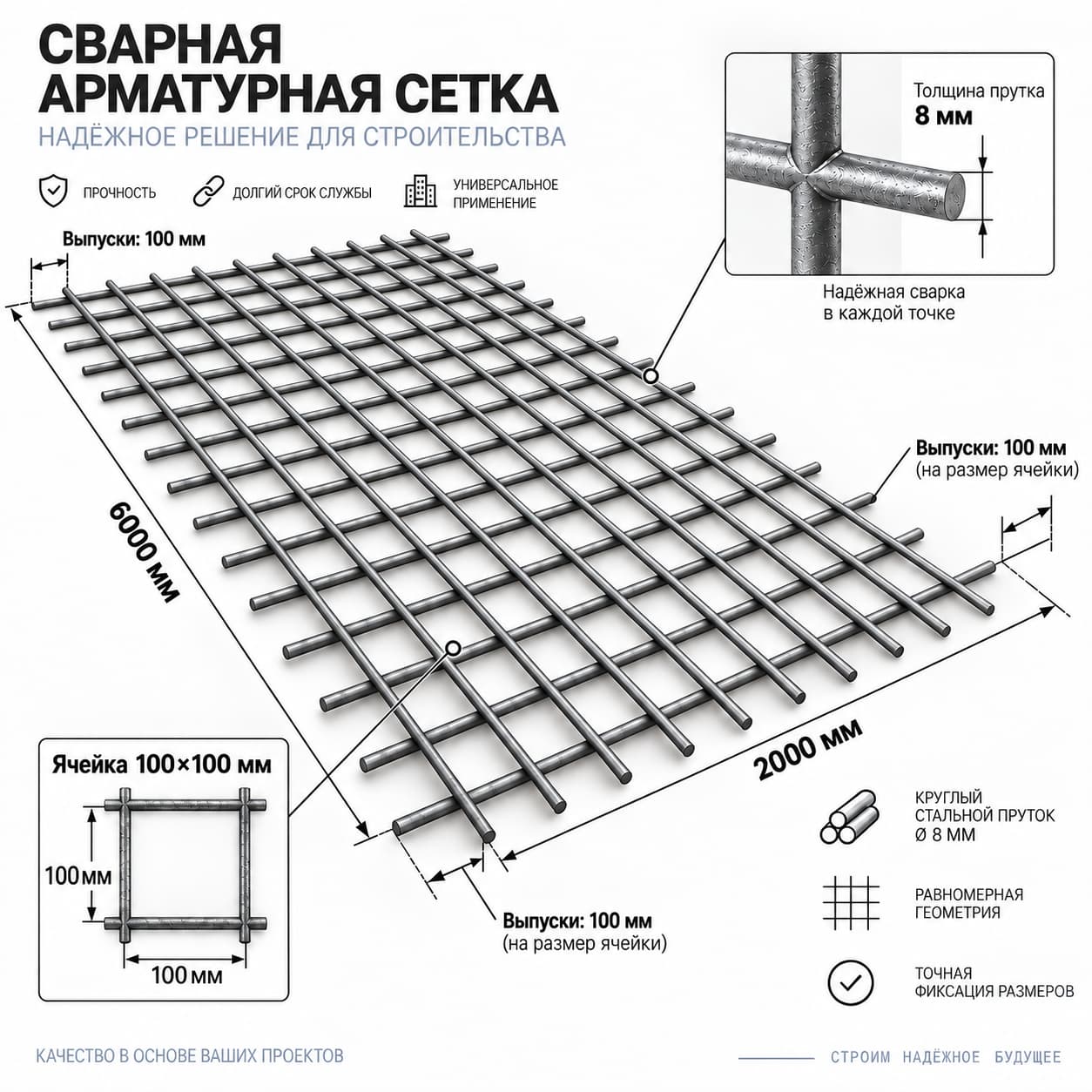 Сетка 100×100×8 из арматуры А-I (А240)