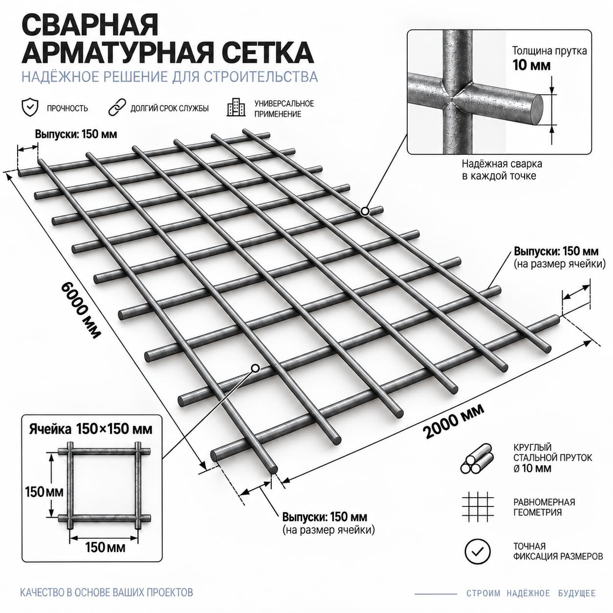 Сетка 150×150×10 из арматуры А-I (А240)