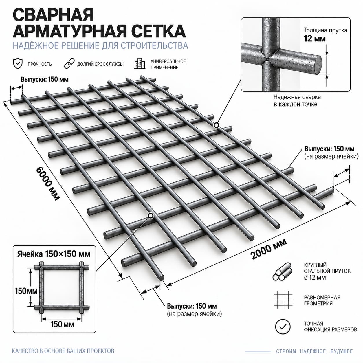 Сетка 150×150×12 из арматуры А-I (А240)