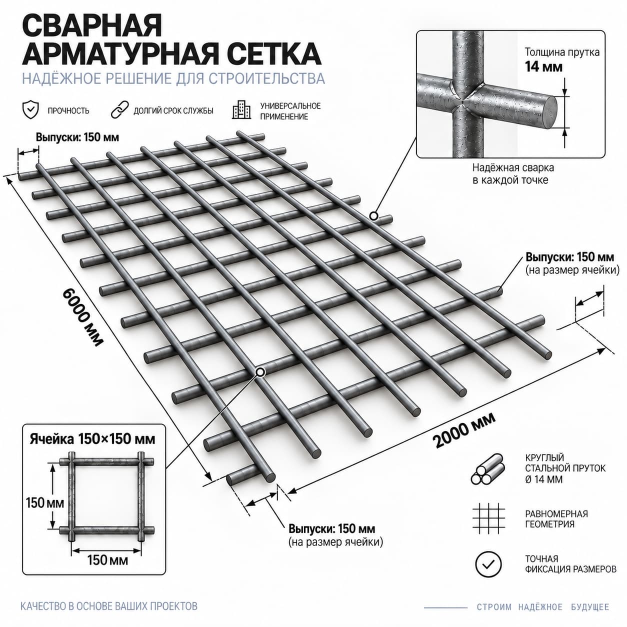Сетка 150×150×14 из арматуры А-I (А240)
