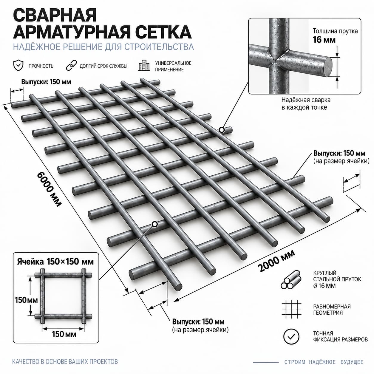 Сетка 150×150×16 из арматуры А-I (А240)