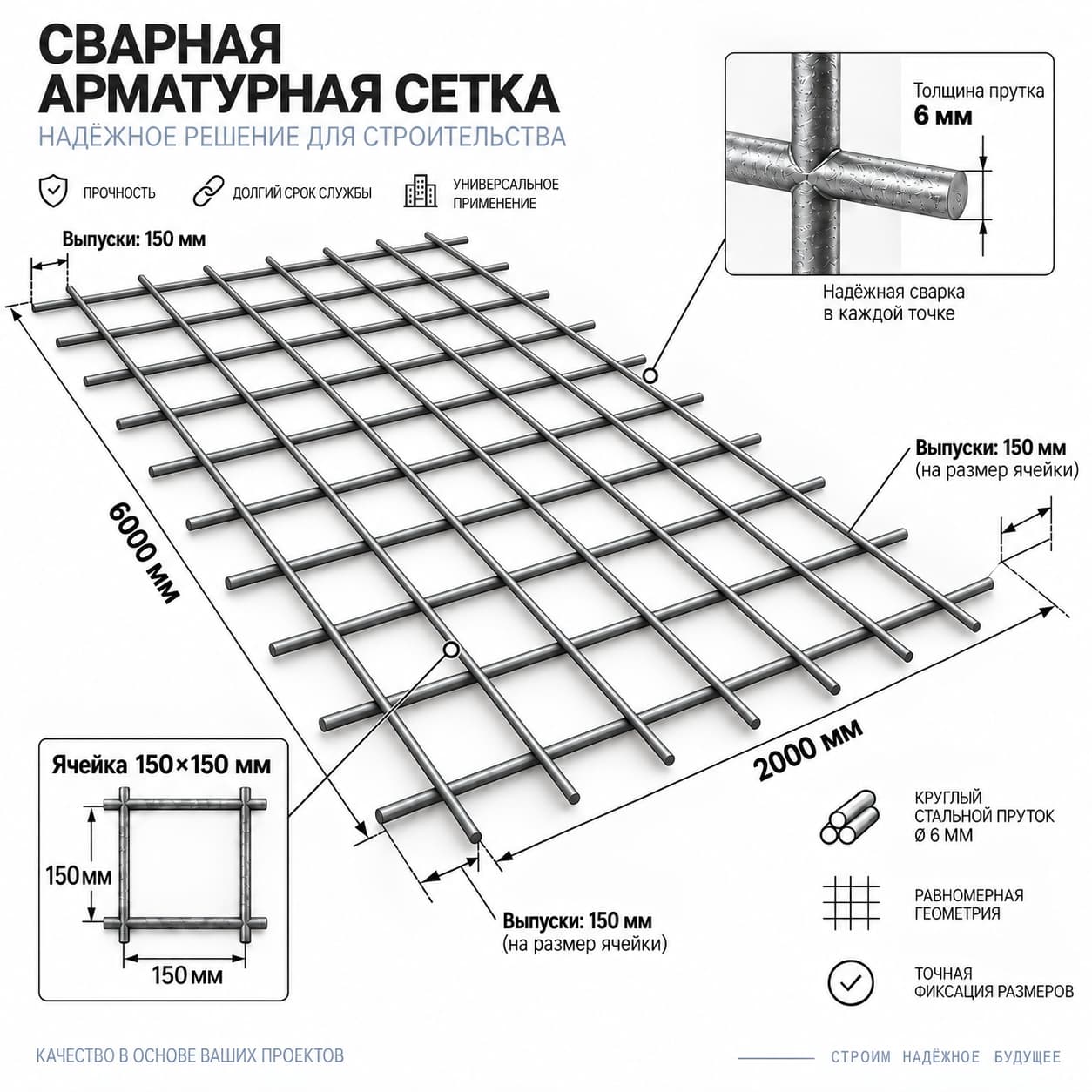 Сетка 150×150×6 из арматуры А-I (А240)