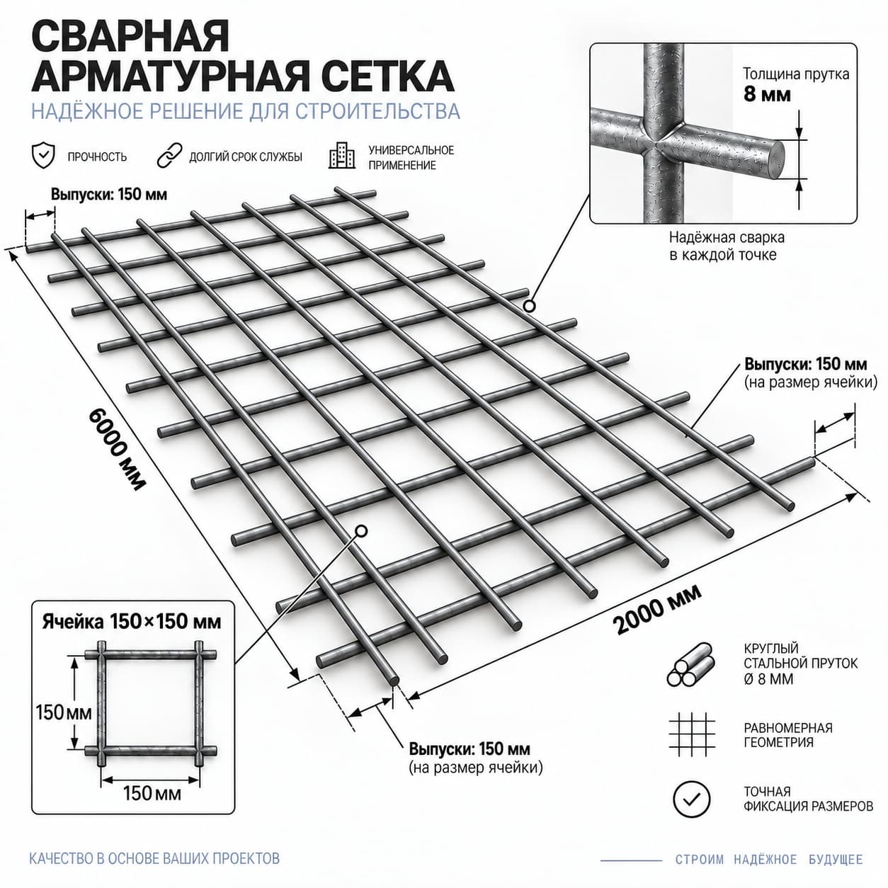 Сетка 150×150×8 из арматуры А-I (А240)