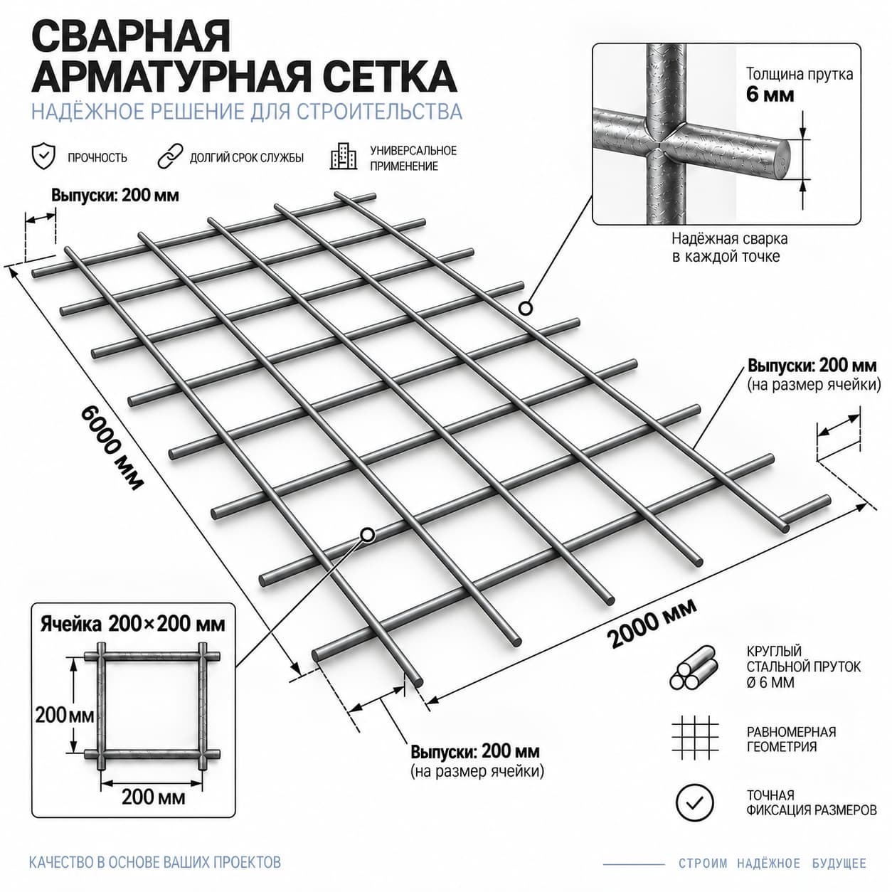 Сетка 200×200×6 из арматуры А-I (А240)