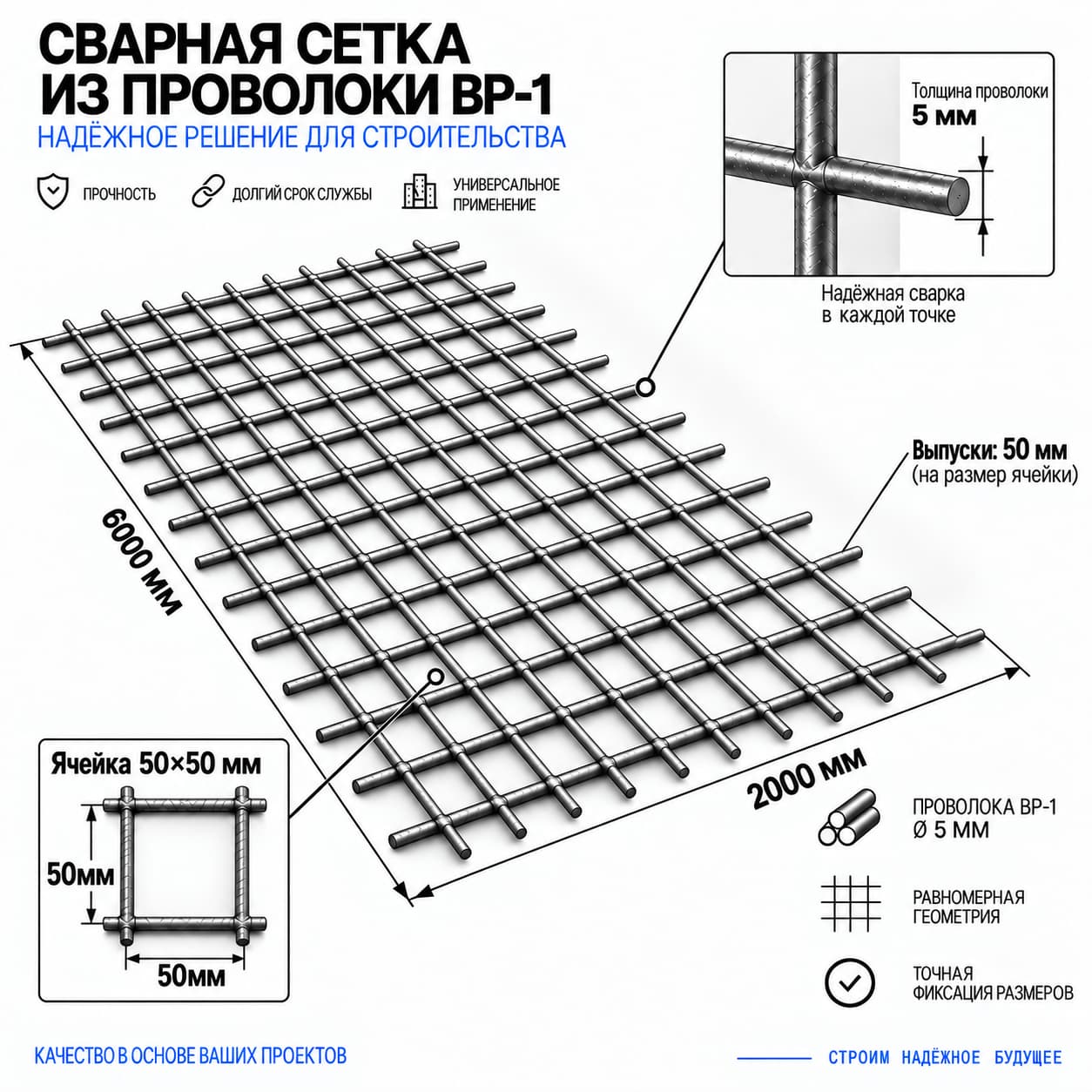 Сетка сварная 50×50×5